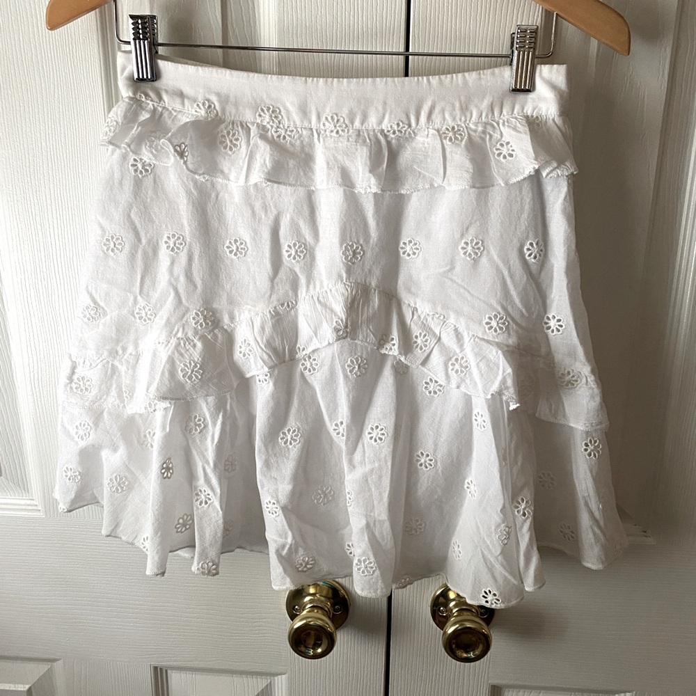MAJORELLE REVOLVE White Eyelet‎ Ruffle Cottagecore Feminine Mini Skirt SZ M